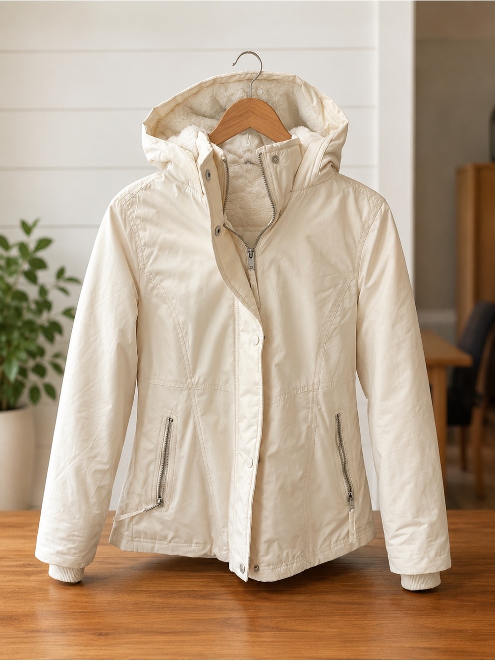 Hollister Cream Hooded Puffer Jacket